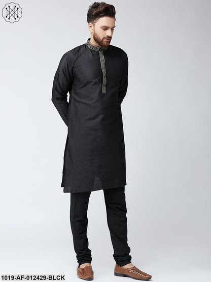 Men's Silk Black Kurta And Black Pyjama Set