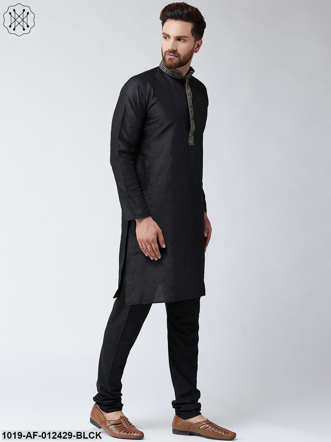 Men's Silk Black Kurta And Black Pyjama Set