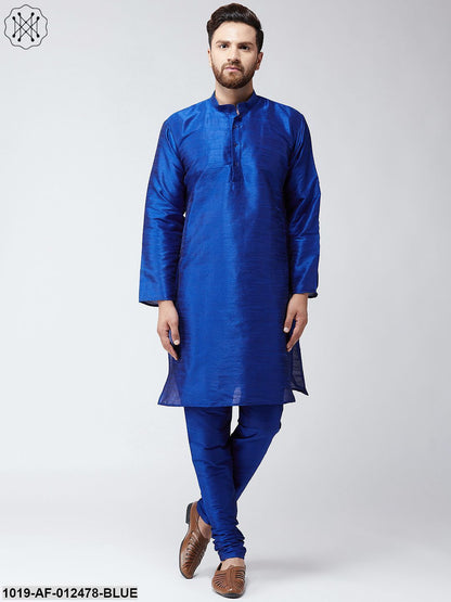 Men's Silk Navy Blue Kurta And Navy Blue Pyjama Set