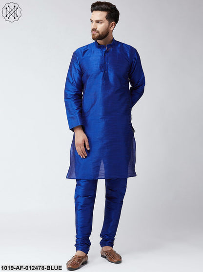 Men's Silk Navy Blue Kurta And Navy Blue Pyjama Set