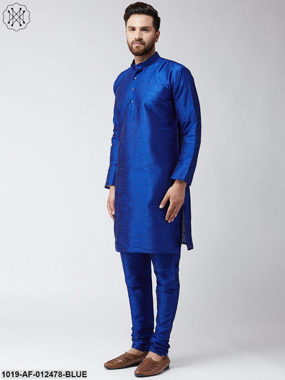 Men's Silk Navy Blue Kurta And Navy Blue Pyjama Set