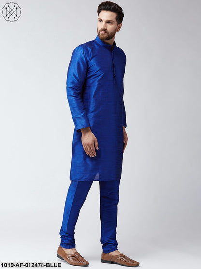 Men's Silk Navy Blue Kurta And Navy Blue Pyjama Set