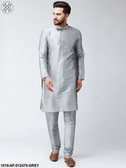 Men's Silk Grey Kurta And Grey Pyjama Set