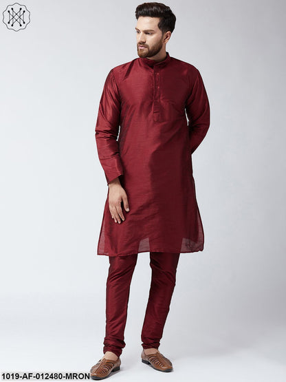 Men's Silk Maroon Kurta And Maroon Pyjama Set