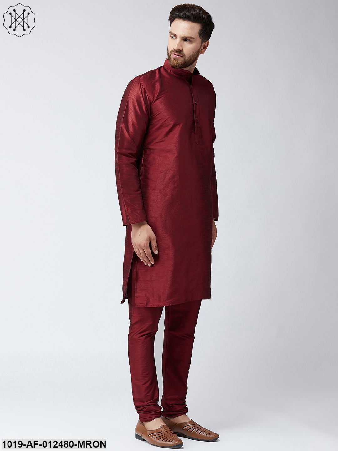 Men's Silk Maroon Kurta And Maroon Pyjama Set