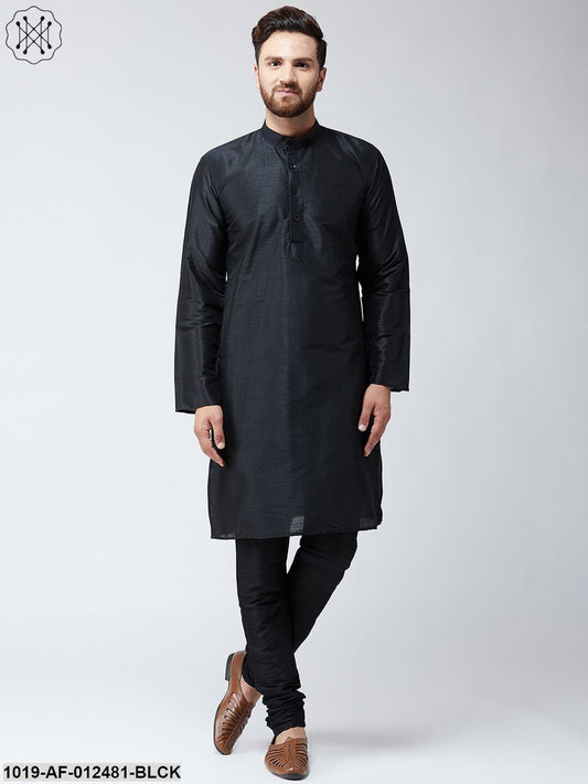 Men's Silk Black Kurta And Black Pyjama Set