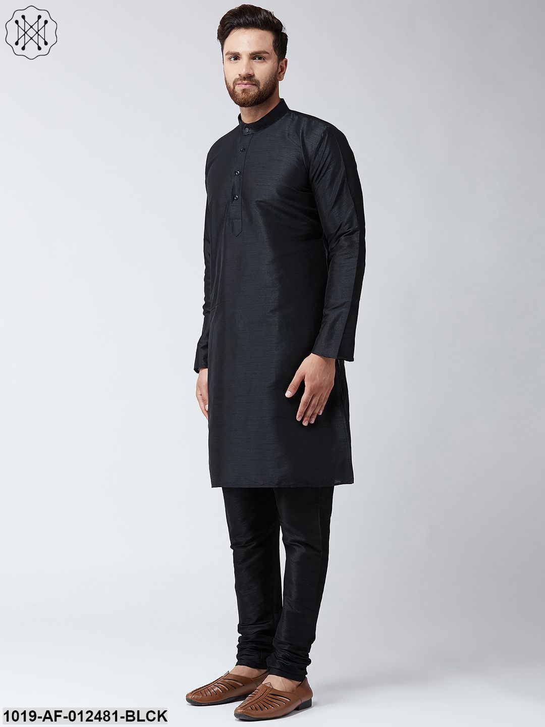 Men's Silk Black Kurta And Black Pyjama Set