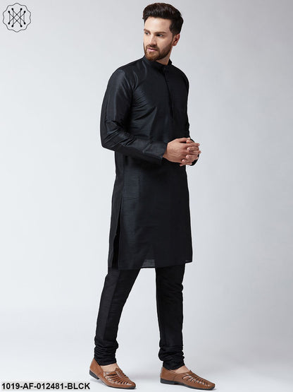 Men's Silk Black Kurta And Black Pyjama Set