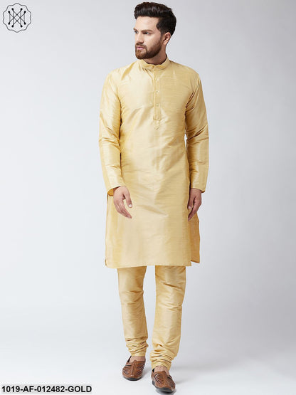 Men's Silk Gold Kurta And Gold Pyjama Set