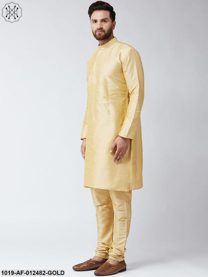 Men's Silk Gold Kurta And Gold Pyjama Set