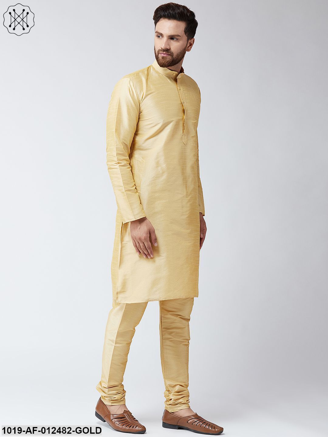 Men's Silk Gold Kurta And Gold Pyjama Set