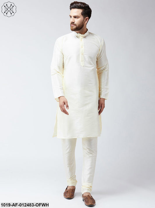 Men's Silk Off White Kurta And Off White Pyjama Set