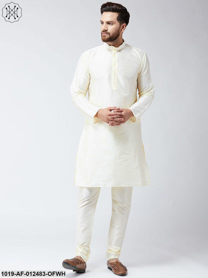 Men's Silk Off White Kurta And Off White Pyjama Set