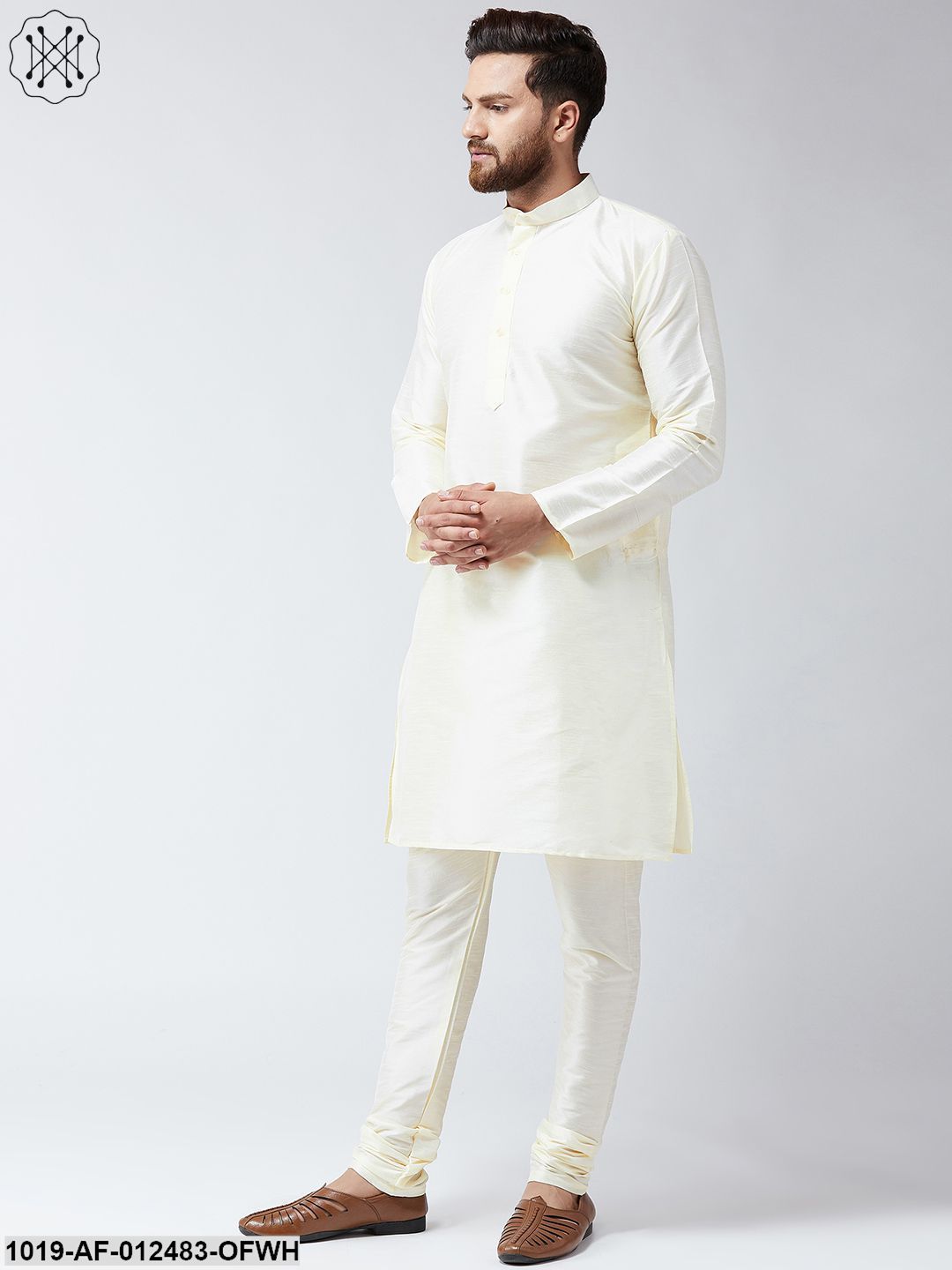 Men's Silk Off White Kurta And Off White Pyjama Set