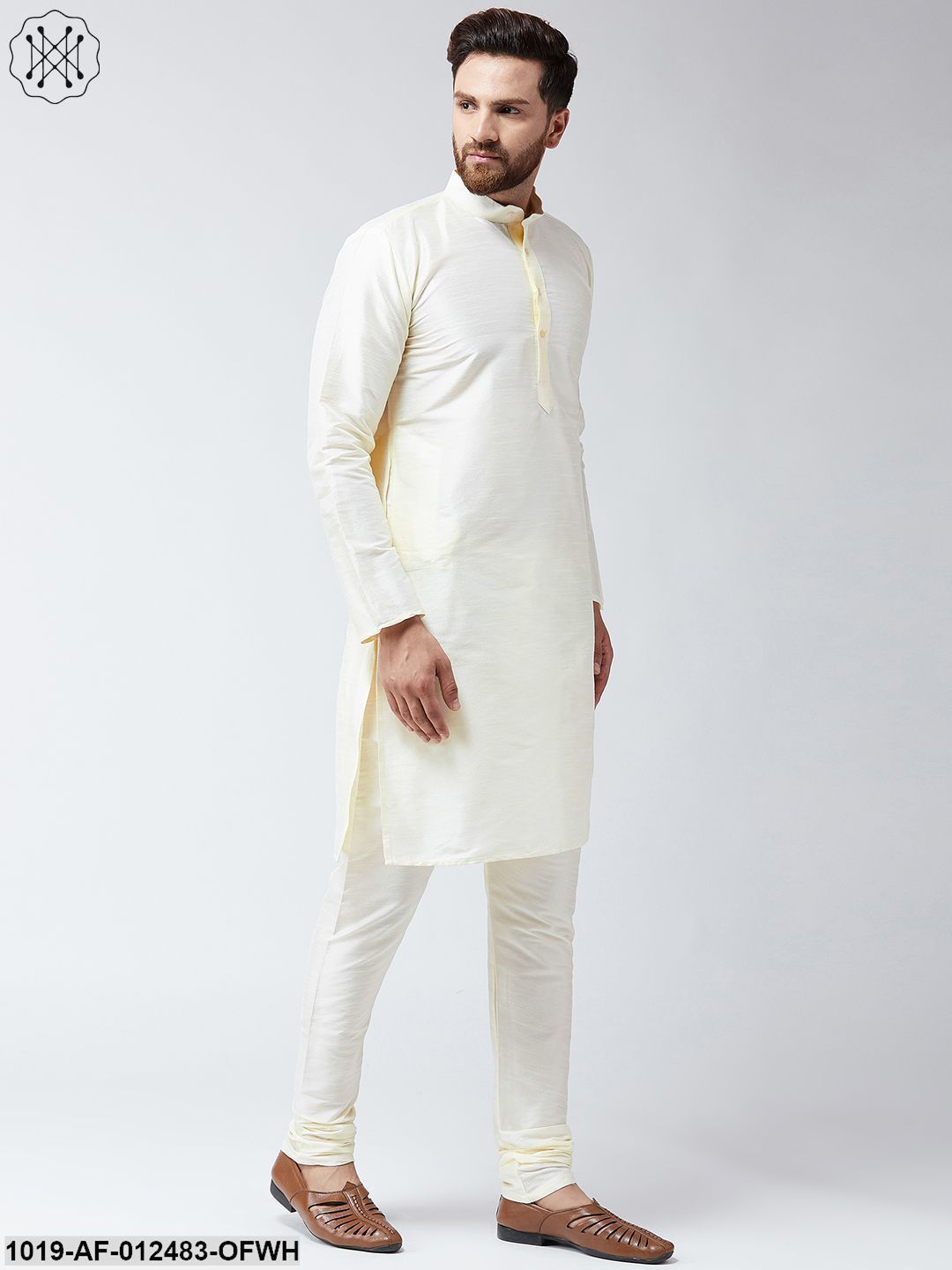 Men's Silk Off White Kurta And Off White Pyjama Set