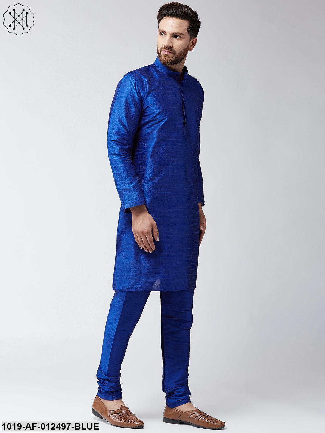 Men's Silk Roy Blue Kurta With Churidar Pyjama Set