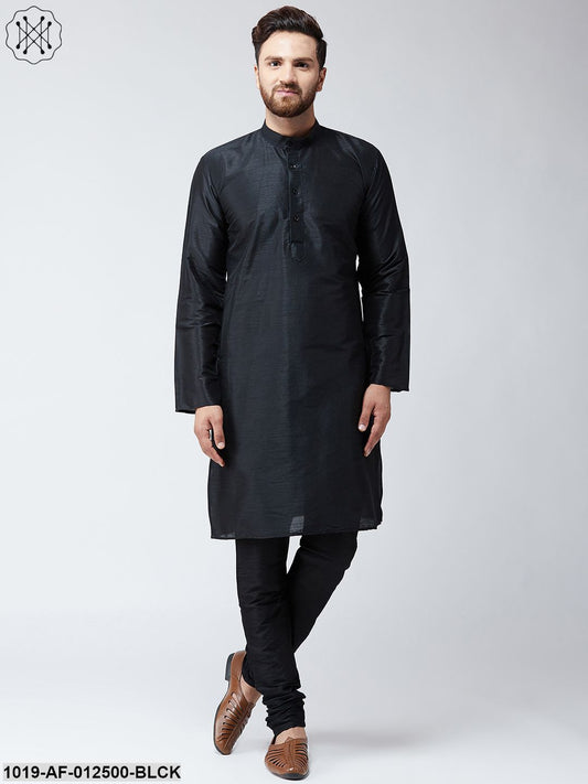 Men's Silk Black Kurta With Churidar Pyjama Set