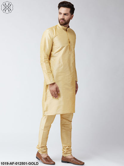 Men's Silk Gold Kurta With Churidar Pyjama Set