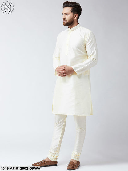 Men's Silk Cream Kurta With Churidar Pyjama Set