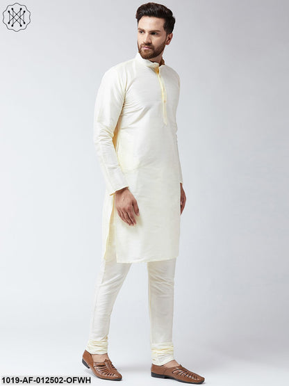 Men's Silk Cream Kurta With Churidar Pyjama Set