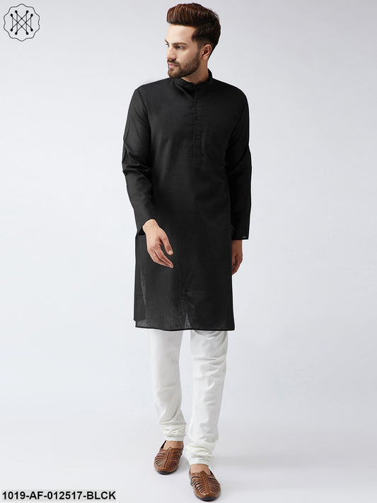 Men's Cotton Linen Black Kurta Churidar Pyjama Set