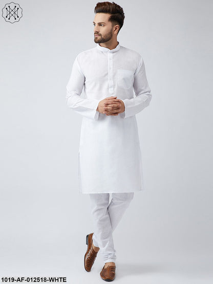 Men's Cotton Linen White Kurta Churidar Pyjama Set