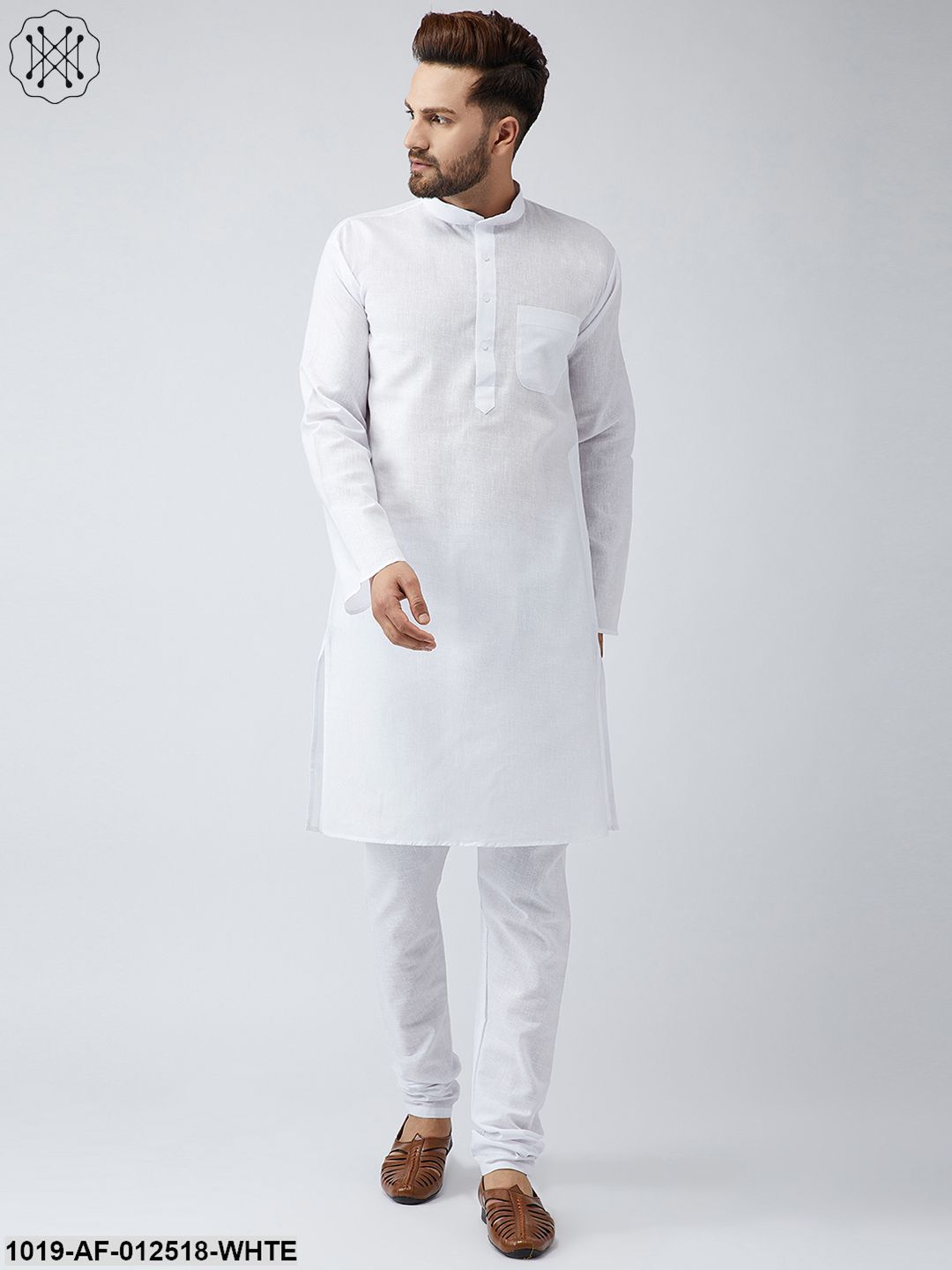 Men's Cotton Linen White Kurta Churidar Pyjama Set