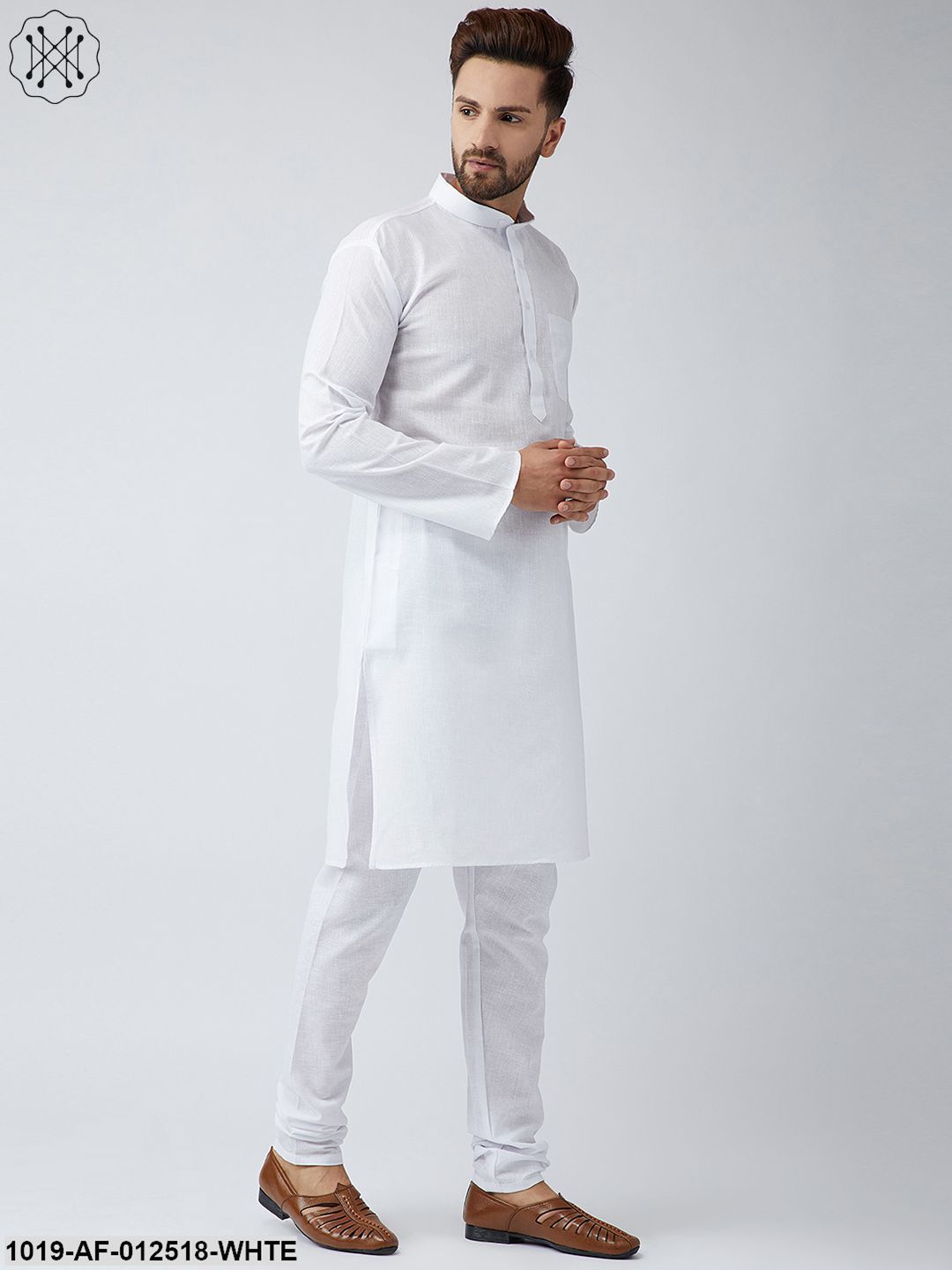 Men's Cotton Linen White Kurta Churidar Pyjama Set