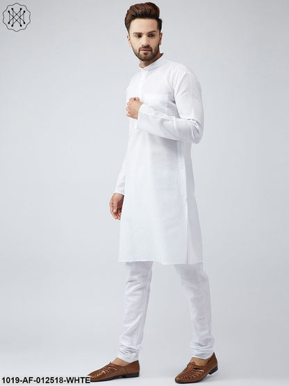 Men's Cotton Linen White Kurta Churidar Pyjama Set