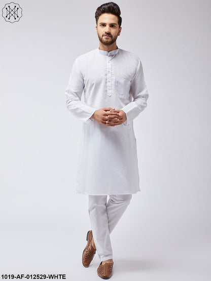 Men's Cotton Linen White Kurta Pyjama Set