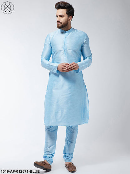 Men's Silk Blend Sky Blue Kurta & Churidaar Pyjama Set