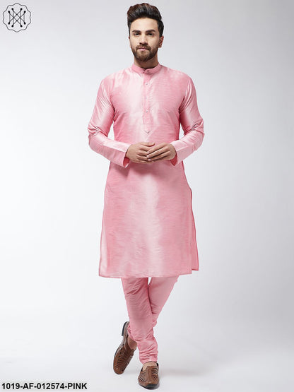 Men's Silk Blend Pink Kurta & Churidaar Pyjama Set