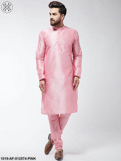 Men's Silk Blend Pink Kurta & Churidaar Pyjama Set