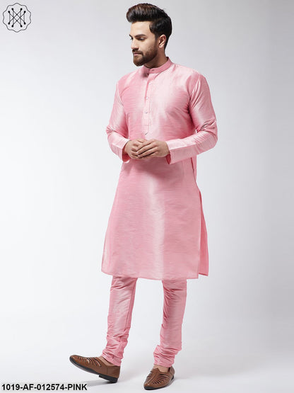 Men's Silk Blend Pink Kurta & Churidaar Pyjama Set