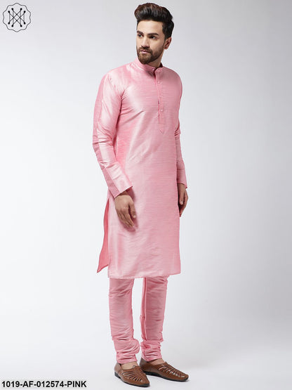 Men's Silk Blend Pink Kurta & Churidaar Pyjama Set