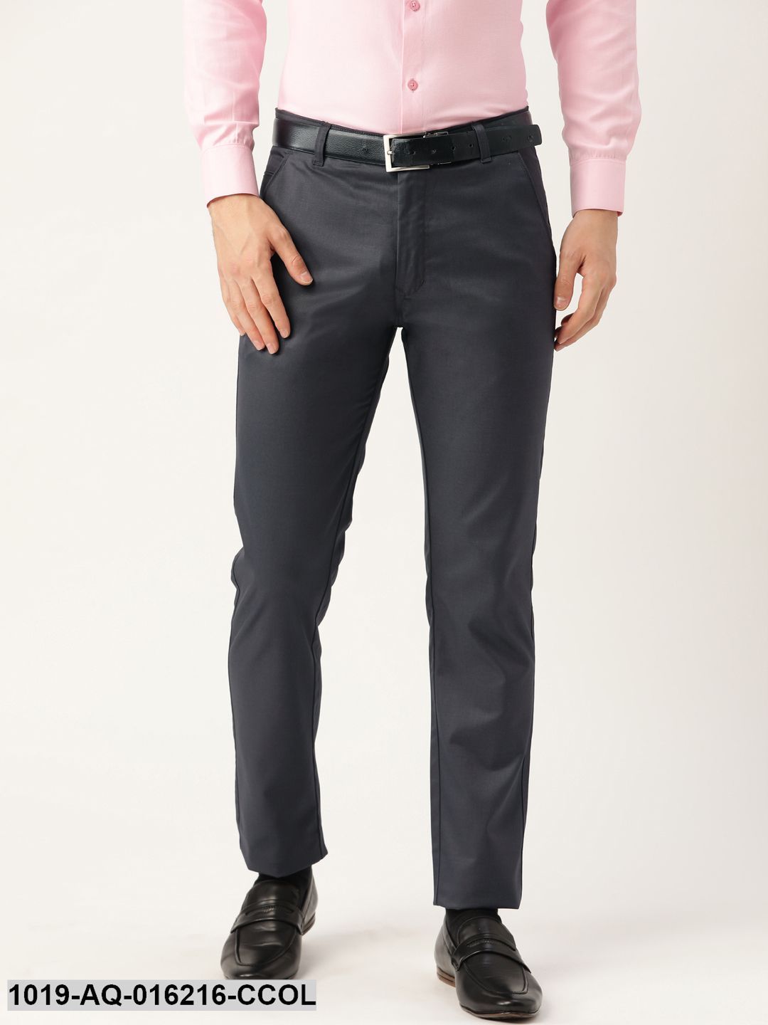 Men's Cotton Blend Charcoal Grey Solid Formal Trousers