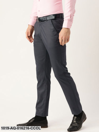 Men's Cotton Blend Charcoal Grey Solid Formal Trousers