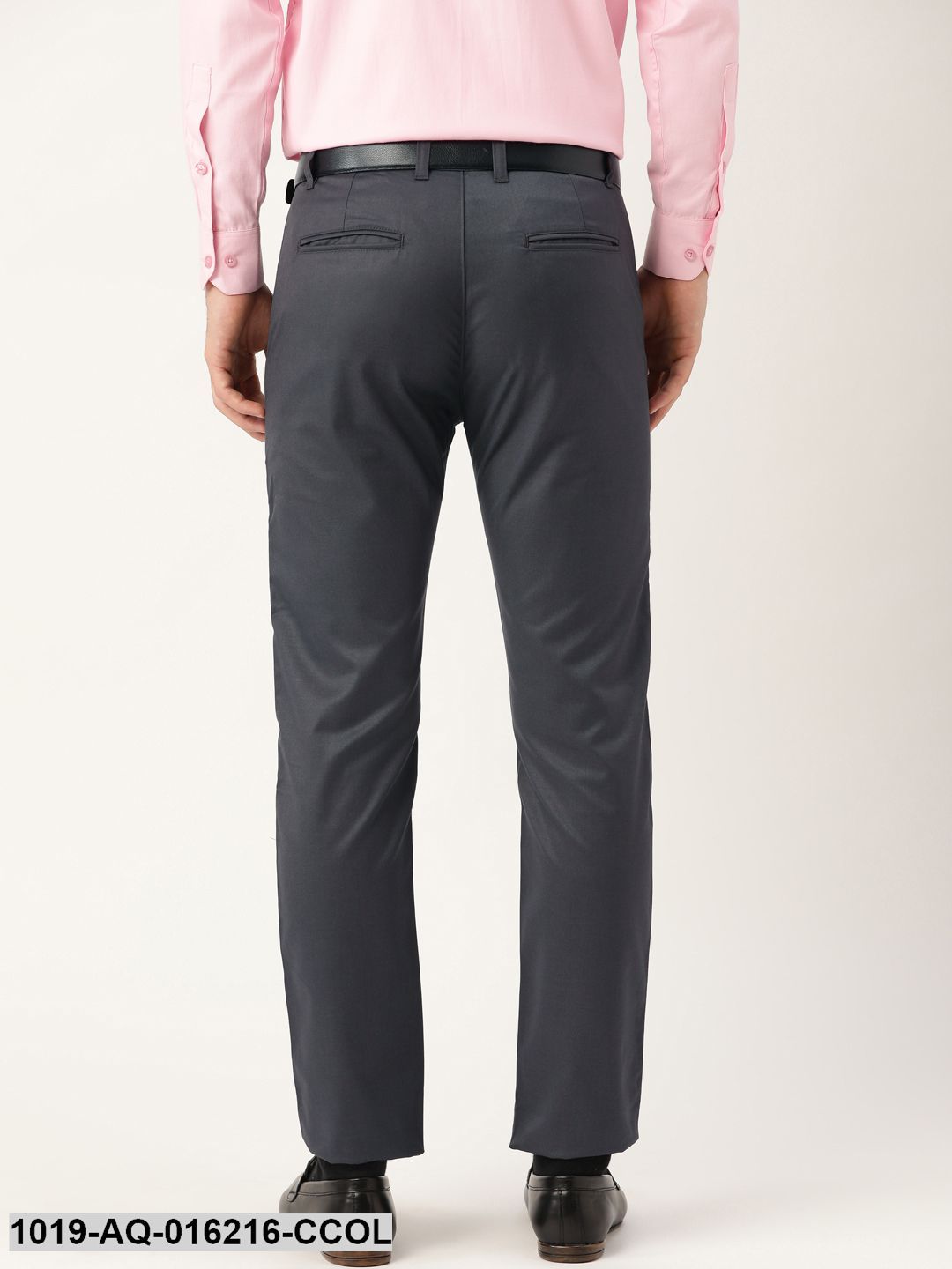 Men's Cotton Blend Charcoal Grey Solid Formal Trousers