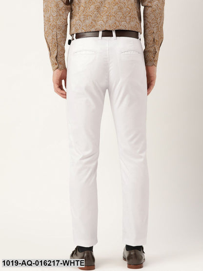 Men's Cotton Blend White Solid Formal Trousers