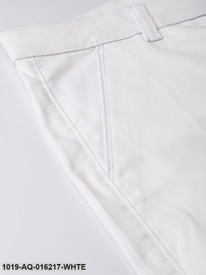 Men's Cotton Blend White Solid Formal Trousers