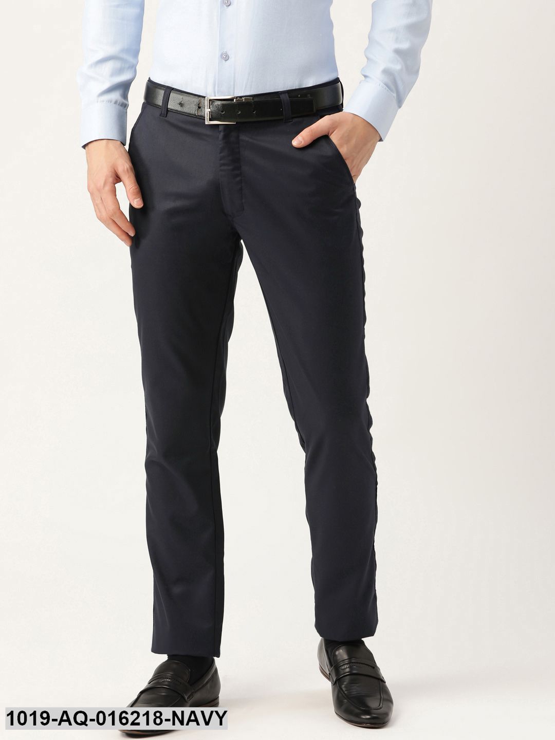 Men's Cotton Blend Dark Navy Blue Solid Formal Trousers