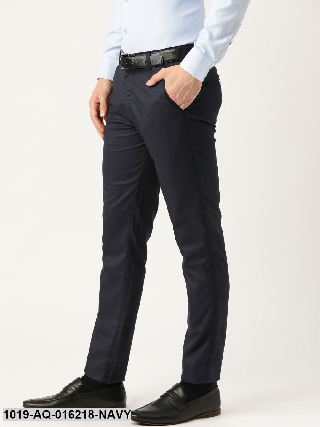 Men's Cotton Blend Dark Navy Blue Solid Formal Trousers