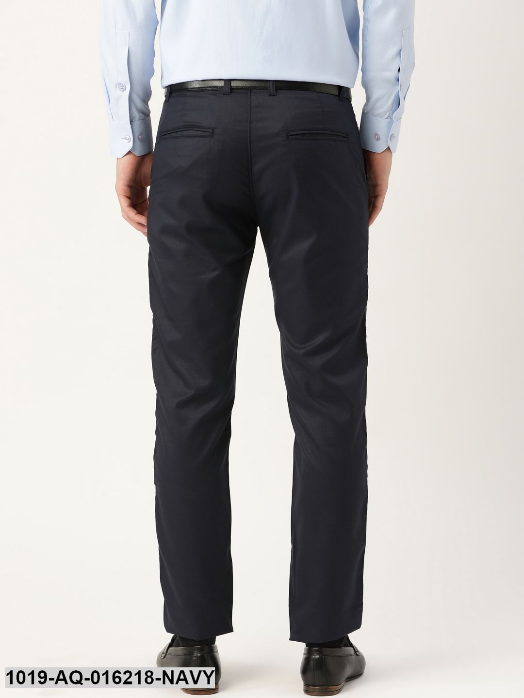 Men's Cotton Blend Dark Navy Blue Solid Formal Trousers