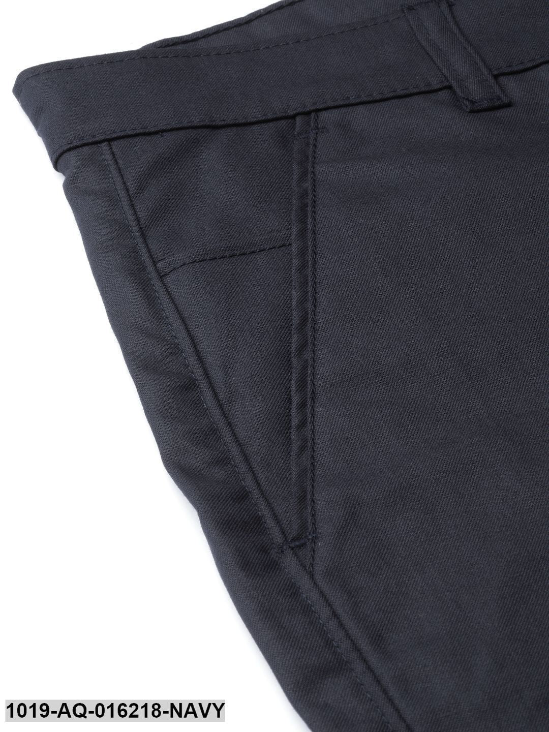 Men's Cotton Blend Dark Navy Blue Solid Formal Trousers