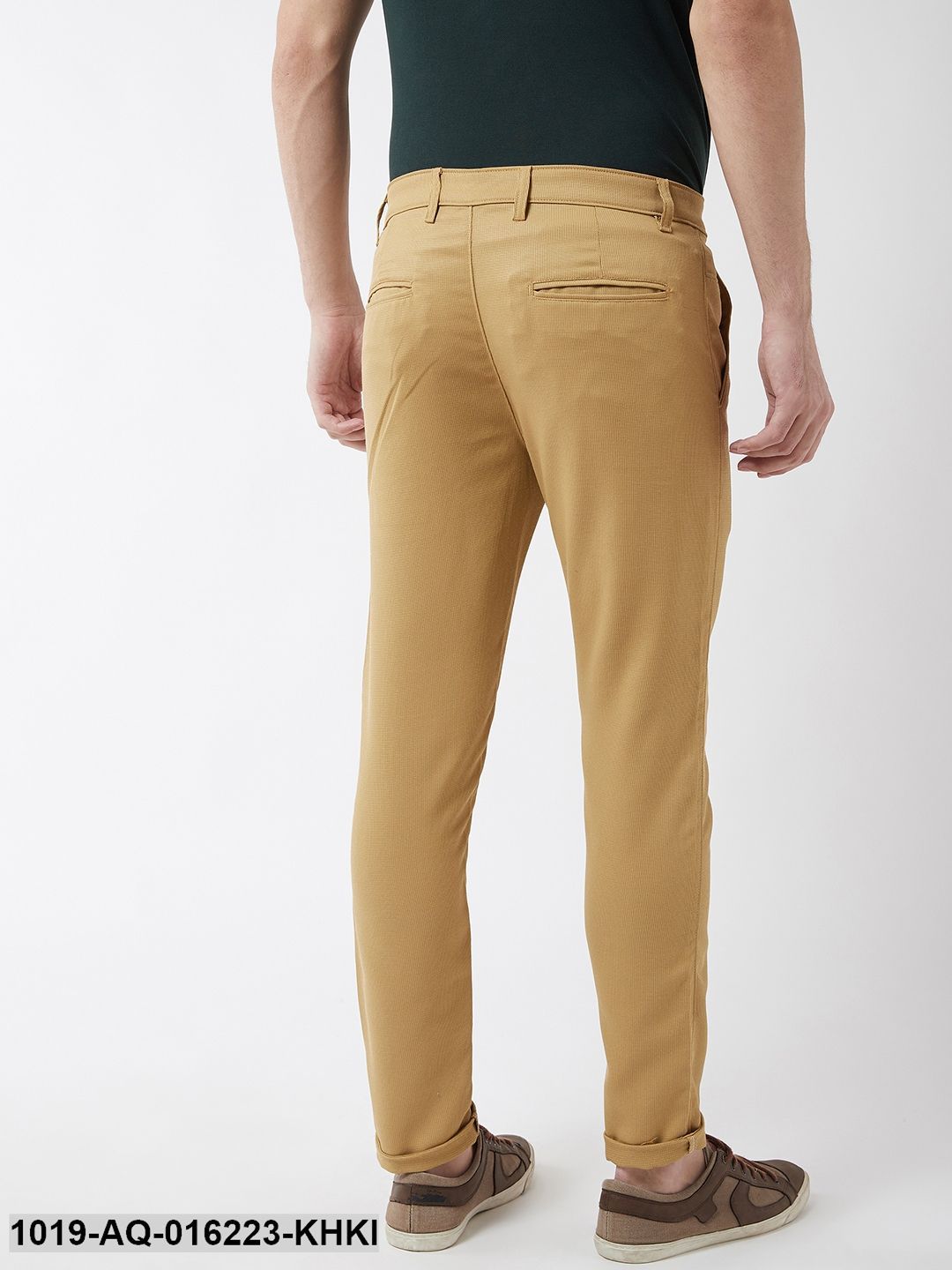 Men's Cotton Blend Khaki Woven Design Casual Trousers