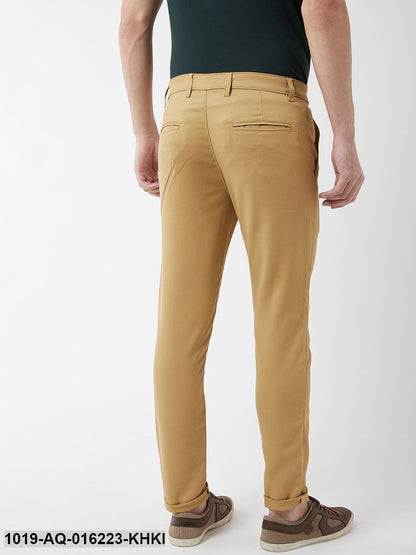 Men's Cotton Blend Khaki Woven Design Casual Trousers