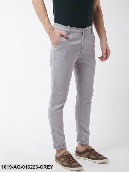 Men's Cotton Blend Grey Woven Design Casual Trousers