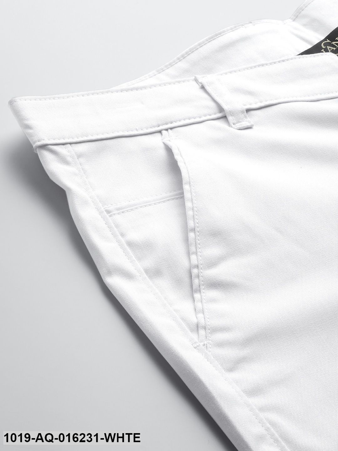 Men's Cotton Blend White Solid Casual Trousers