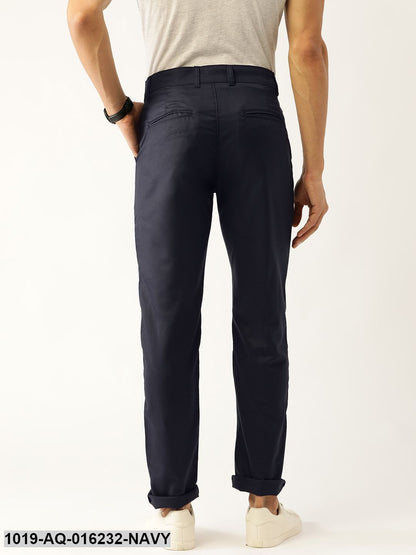 Men's Cotton Blend Dark Navy Blue Solid Casual Trousers