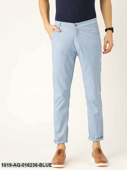 Men's Cotton Blend Blue Solid Casual Trousers